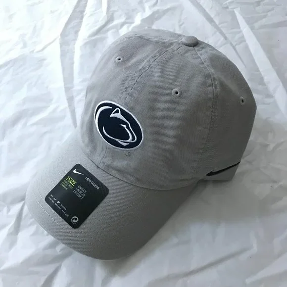 NEW Nike Heritage 86 Cotton Cap Penn State Lion Head Logo Adjustable Gray Hat - Picture 1 of 11